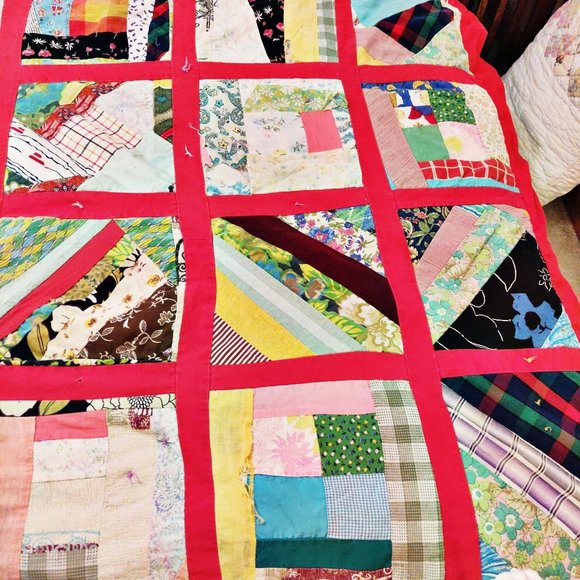 Vintage Patchwork Scrap Crazy Quilt Handmade Full - Picture 8 of 12